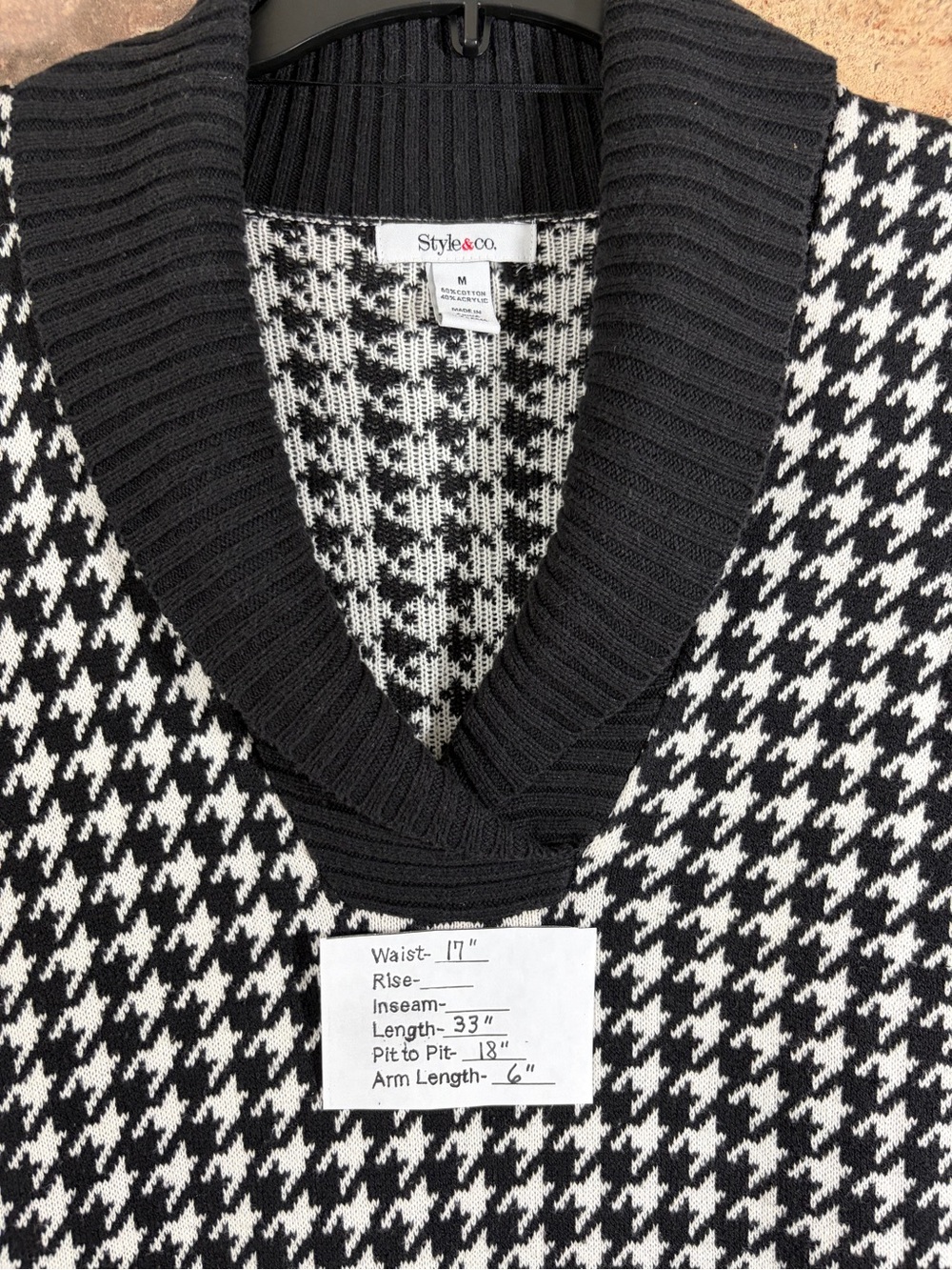 STYLE & CO. Black & White Houndstooth Sweater Dress with Shawl Collar - Picture 11 of 11